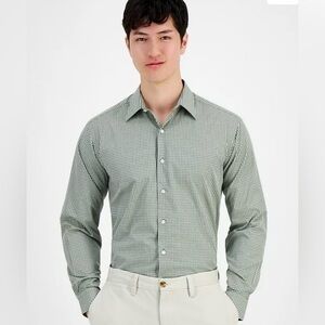 Club Room Regular Fit Dress Shirt, size L in Olive and White, New in Bag!